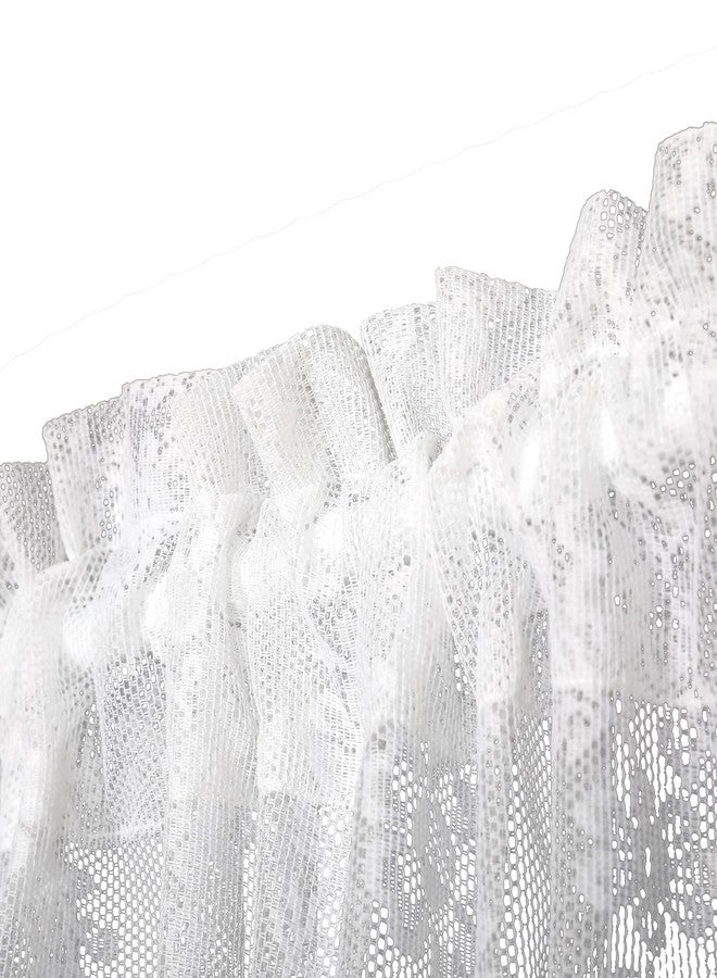 RLoncomix Rod Pocket Lace Sheer Door Curtain French White Mesh Floral Semi Voile Curtain for Kitchen Cafe Bedroom Living Room with 1 Tieback, 1 Panel 72 Inches - Image 2